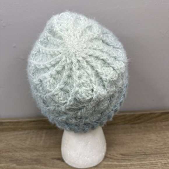Handmade Women's New Ombré Light Blue Braided Virgin Wool Knit Winter Beanie M/L - Picture 4 of 6